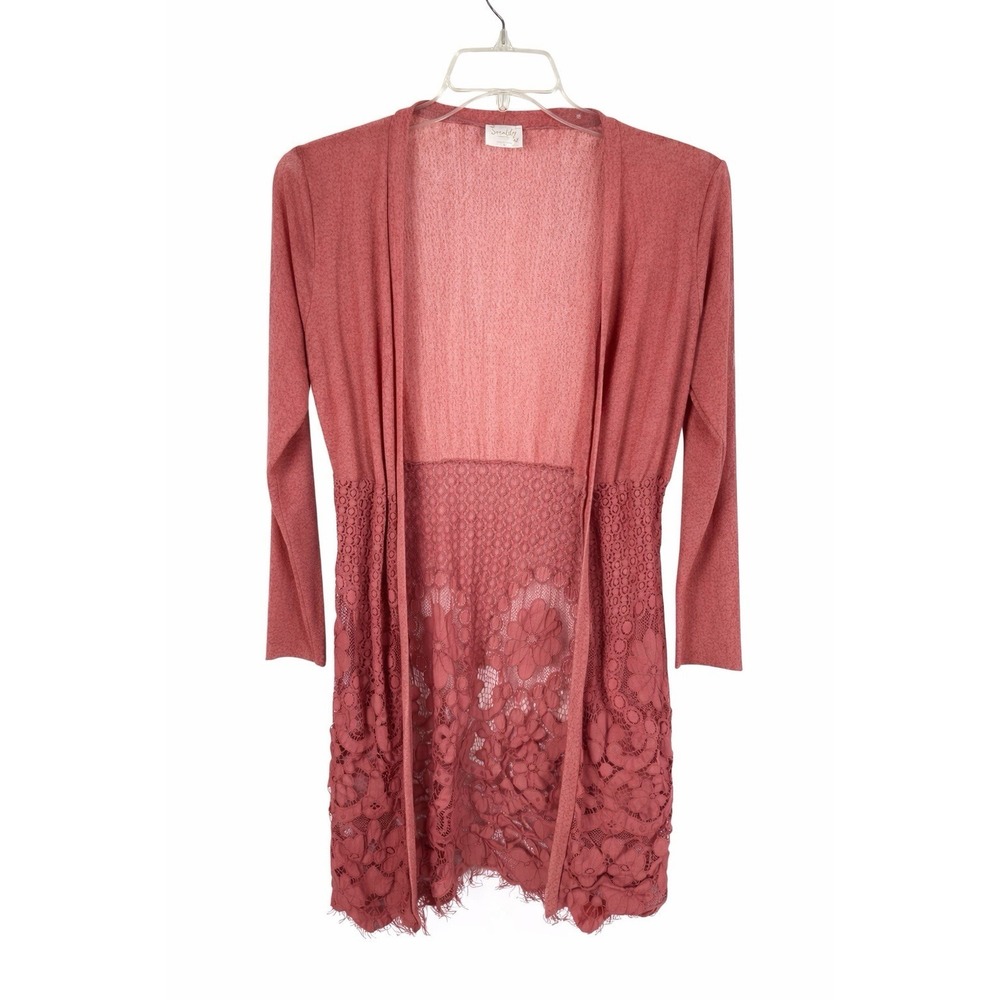 Sirenlily‎ Maternity Dusty Rose Lace Hem Open Front Cardigan Boho Small